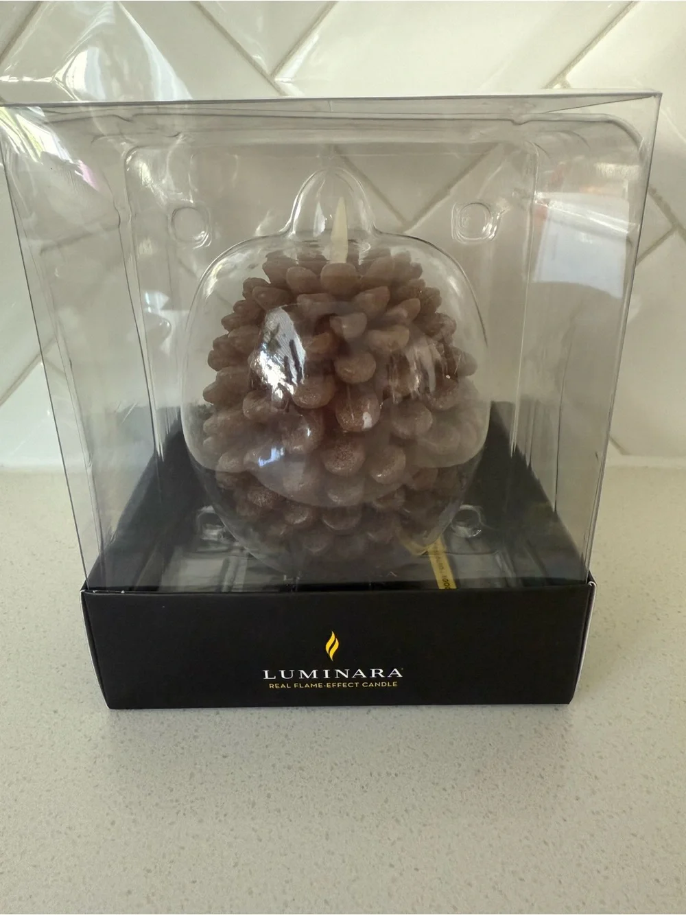 Luminara Brown Pinecone Flameless Candle 3.5x4.3 New in Box